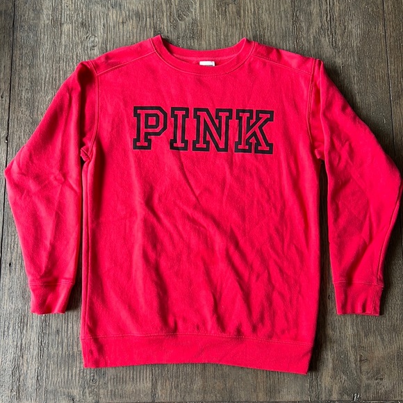 PINK Victoria's Secret Sweaters - Pink Victoria’s Secret Logo crewneck sweater. Red w/black accent. Used size XS
